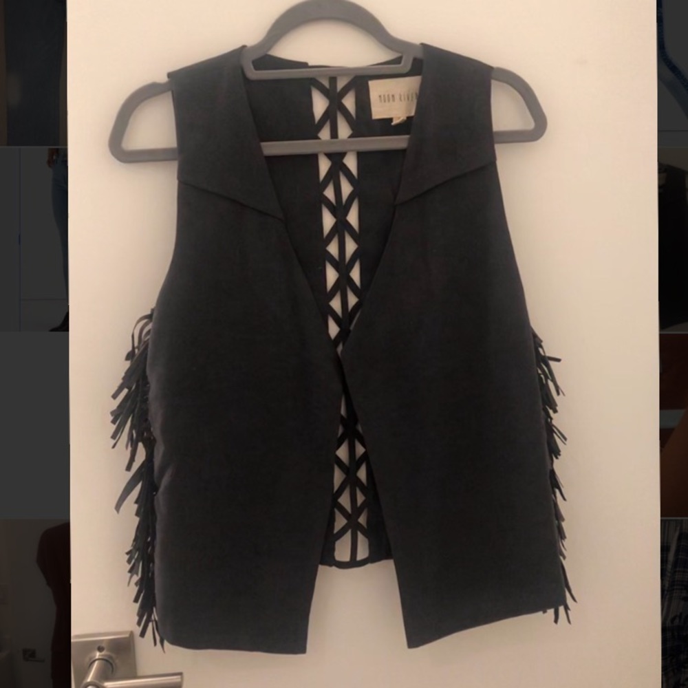 Charcoal fringe vest from Anthropologie